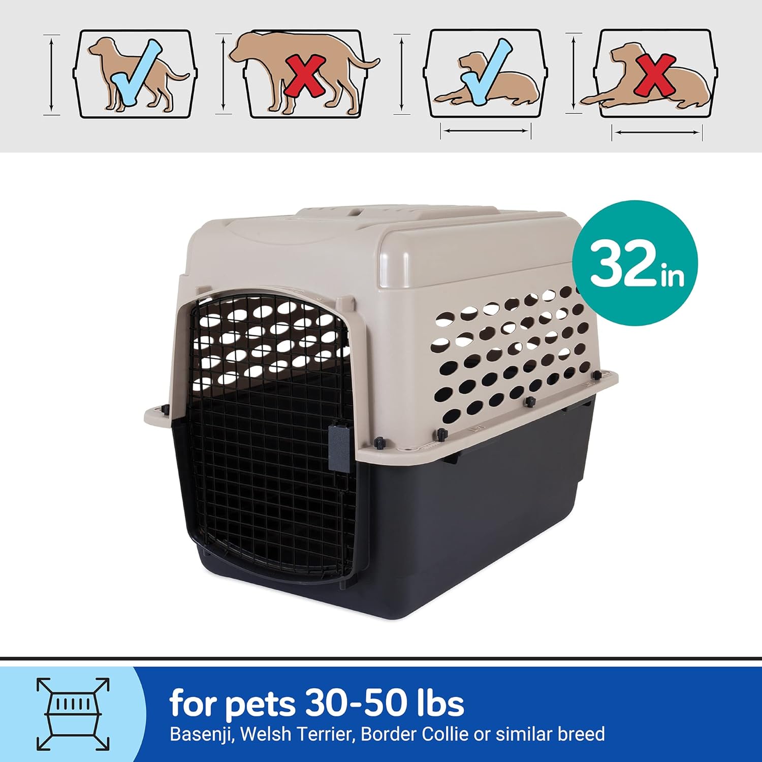 PETMATE VARI KENNEL 32" 30-50LBS ~ BLEACHED LINEN & BLACK (IATA APPROVED)